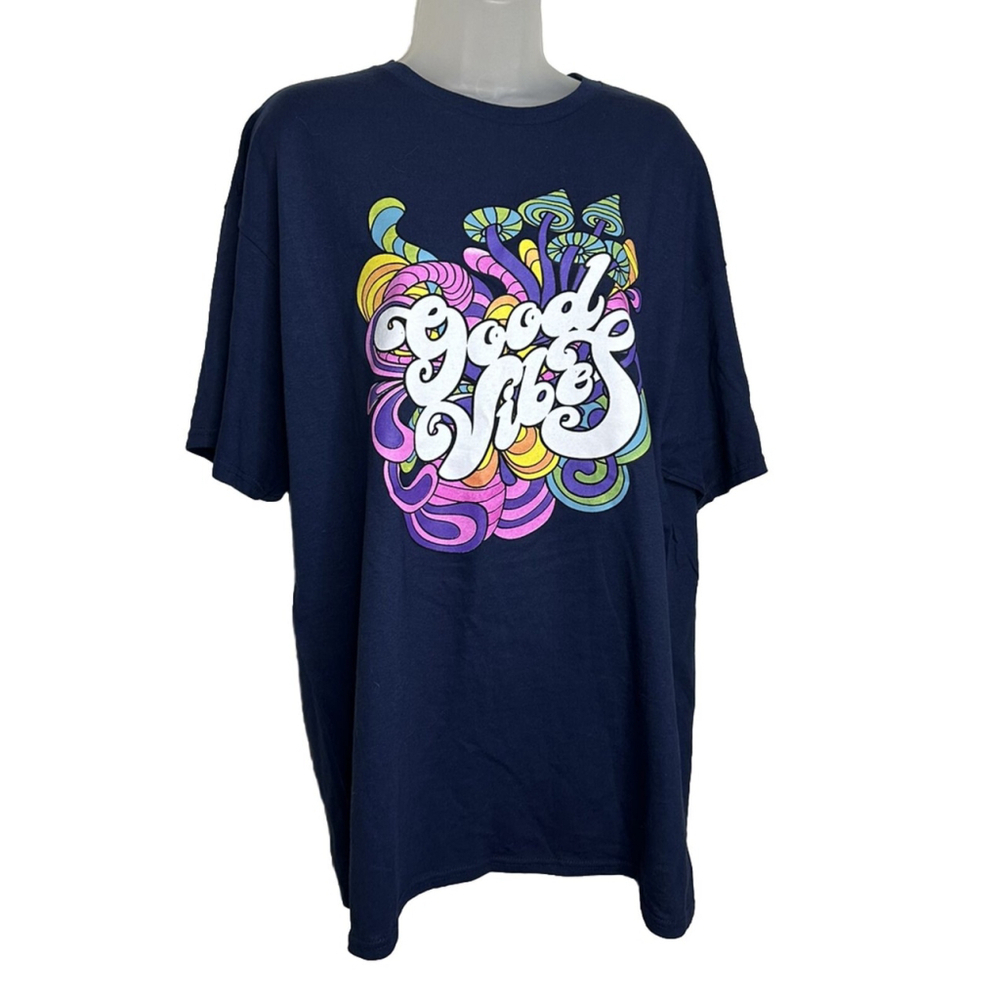 Good Vibes Womens Size XL‎ Graphic T-Shirt Tee Mushrooms Groovy Cotton Hippie